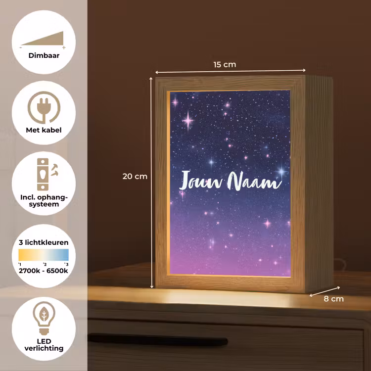Nachtlampje met naam - Sterren - Galaxy - Blauw - Roze — 2