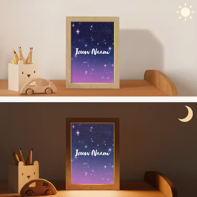 Nachtlampje met naam - Sterren - Galaxy - Blauw - Roze — 7