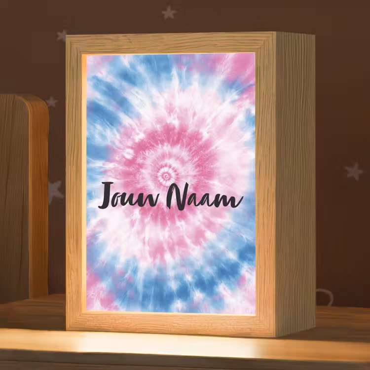 Nachtlampje met naam - Tie dye - Abstract - Blauw - Roze — 1