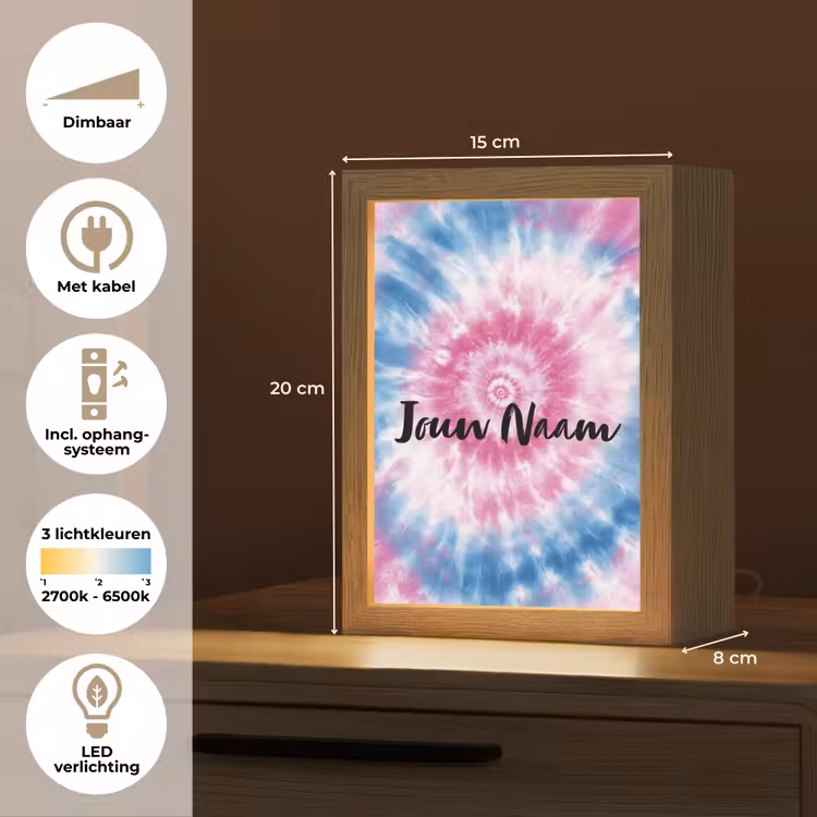 Nachtlampje met naam - Tie dye - Abstract - Blauw - Roze — 2