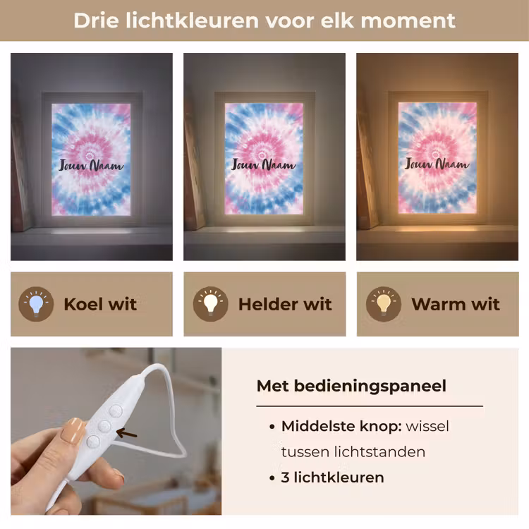 Nachtlampje met naam - Tie dye - Abstract - Blauw - Roze — 5