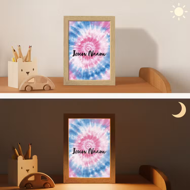 Nachtlampje met naam - Tie dye - Abstract - Blauw - Roze — 7