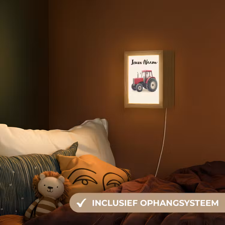 Nachtlampje met naam - Tractor - Getekend - Rood — 3