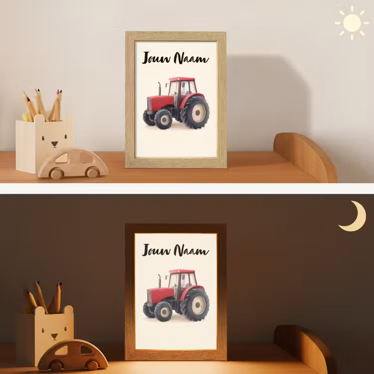 Nachtlampje met naam - Tractor - Getekend - Rood — 7