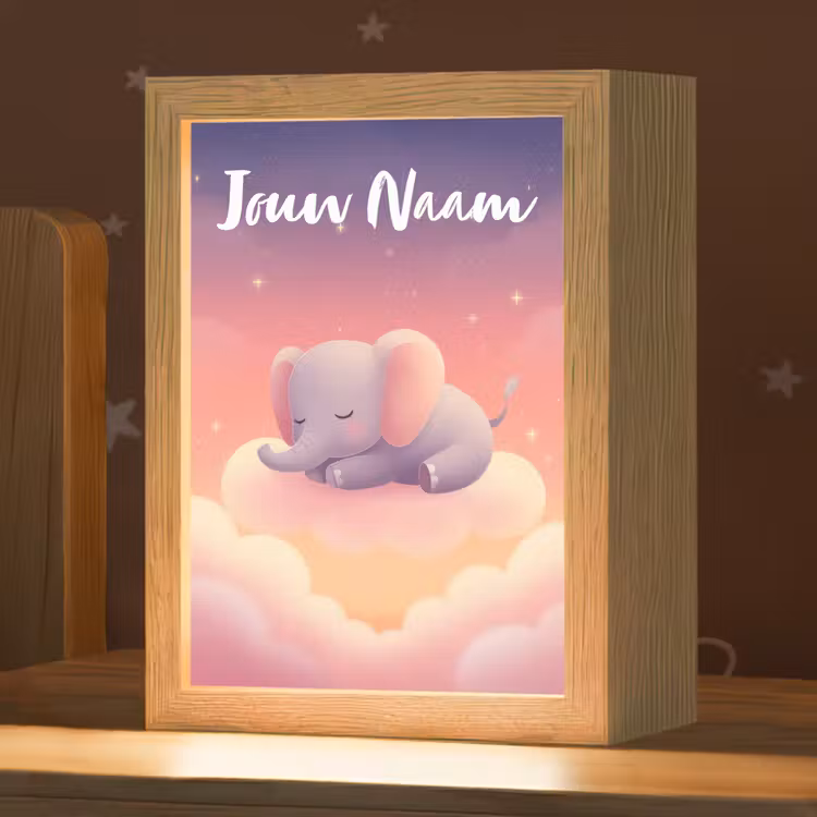 Nachtlampje met naam - Dier - Roze - Wolken — 1