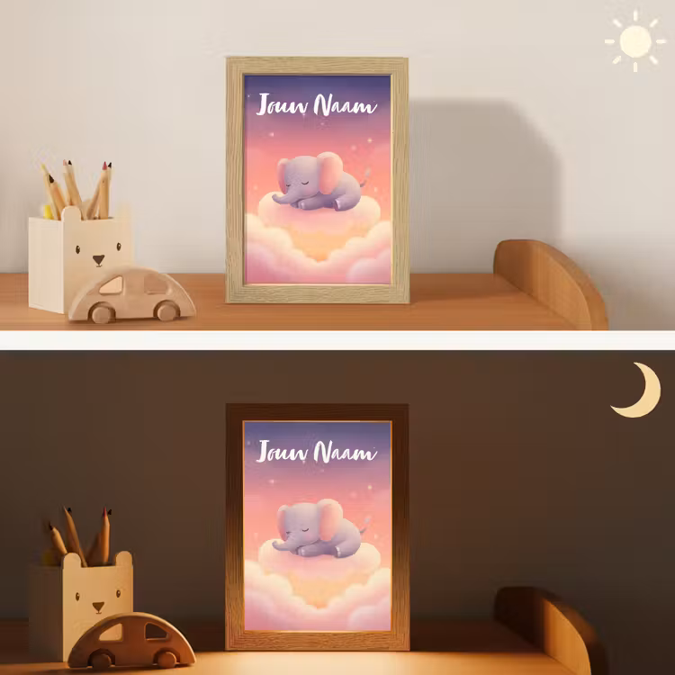 Nachtlampje met naam - Dier - Roze - Wolken — 7
