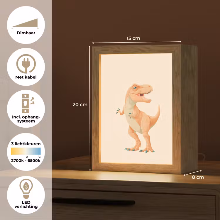 Nachtlampje met naam - Dino - T-Rex - Oranje — 2