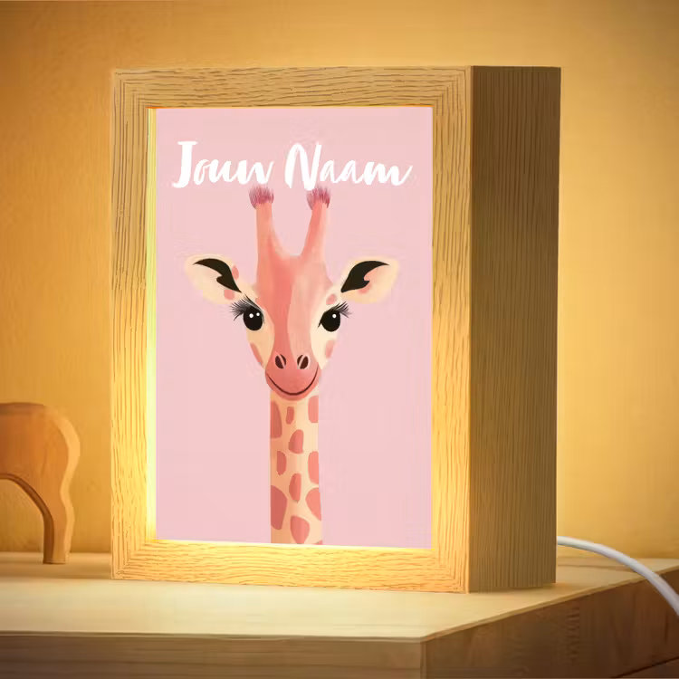 Nachtlampje met naam - Giraffe - Illustratie - Roze — 4