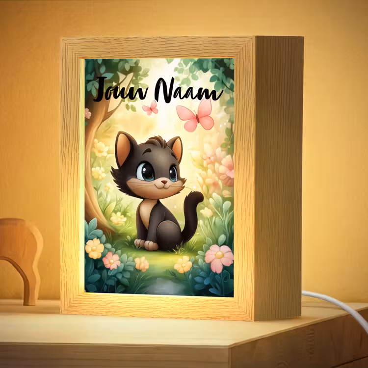 Nachtlampje met naam - Kat - Vlinder - Bloemen — 4