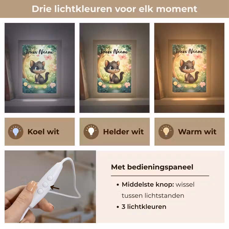 Nachtlampje met naam - Kat - Vlinder - Bloemen — 5
