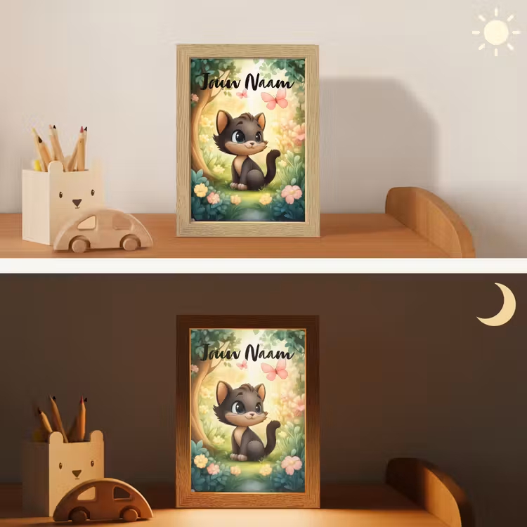 Nachtlampje met naam - Kat - Vlinder - Bloemen — 7