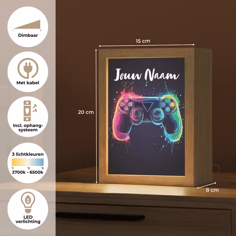 Nachtlampje met naam - Neon - Controller - Verfspatten - Game — 2