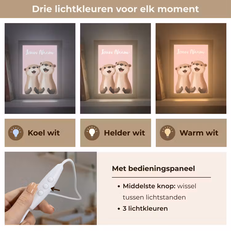 Nachtlampje met naam - Otters - Glimlach - Bruin — 5