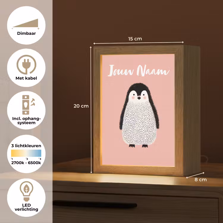 Nachtlampje met naam - Pinguïn - Stippen - Minimalistisch - Roze — 2