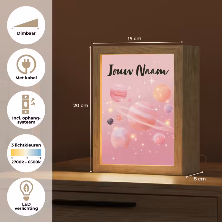 Nachtlampje met naam - Planeten - Roze - Sterren — 2