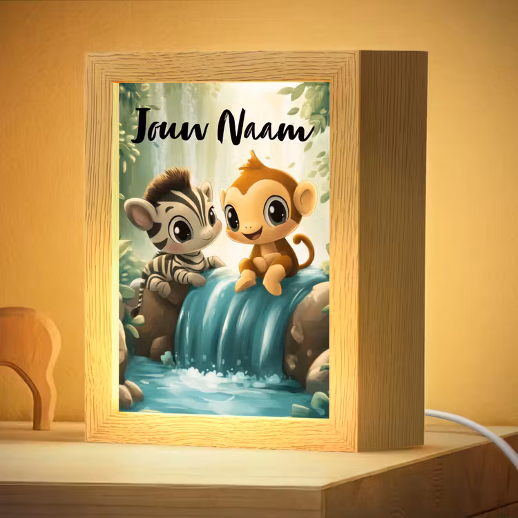 Nachtlampje met naam - Zebra - Aapje - Waterval - Rotsen — 4