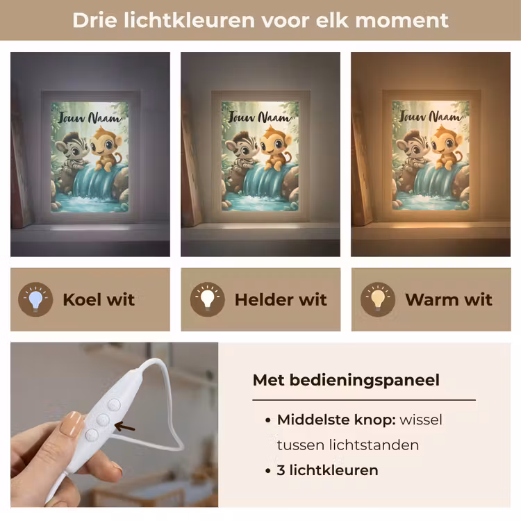 Nachtlampje met naam - Zebra - Aapje - Waterval - Rotsen — 5