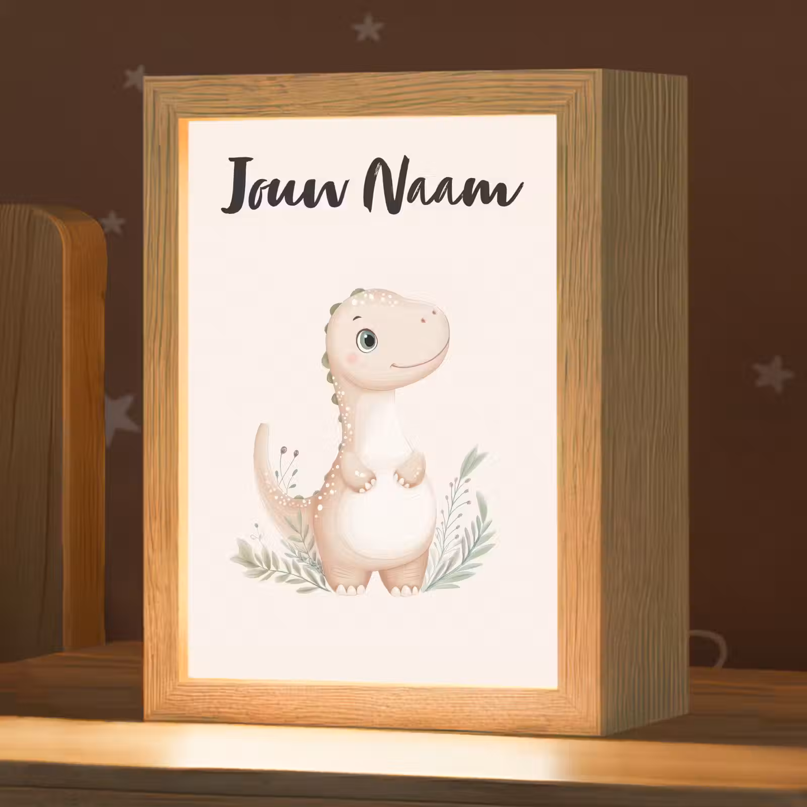 Nachtlampje met naam - Dinosaurus - Pastel - Bladeren — 1