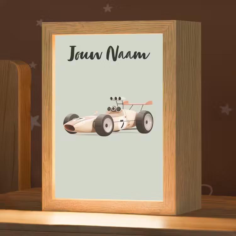 Nachtlampje met naam - Beige - Raceauto - Groen — 1