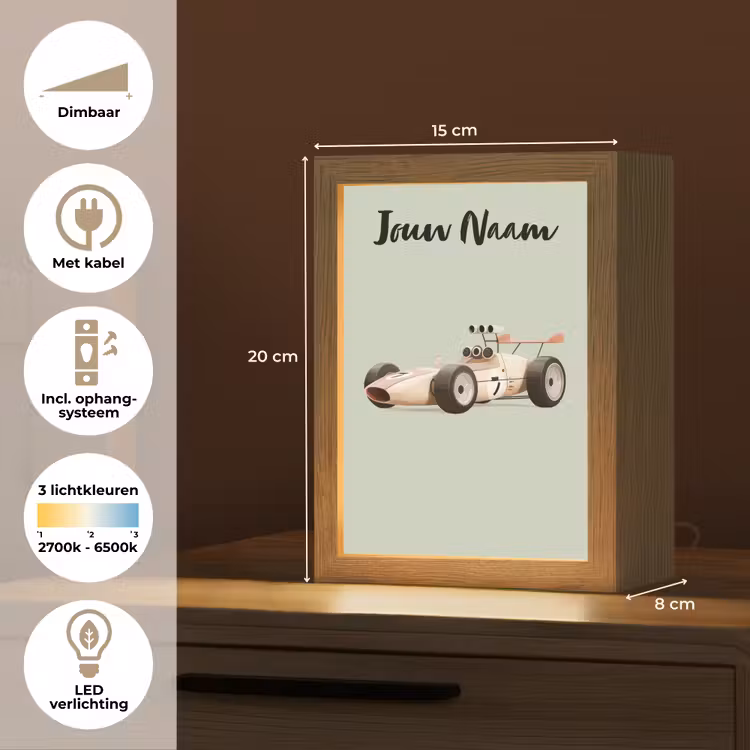 Nachtlampje met naam - Beige - Raceauto - Groen — 2