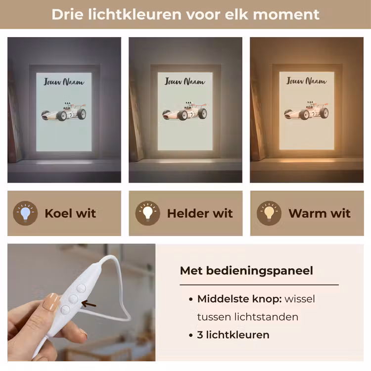 Nachtlampje met naam - Beige - Raceauto - Groen — 5
