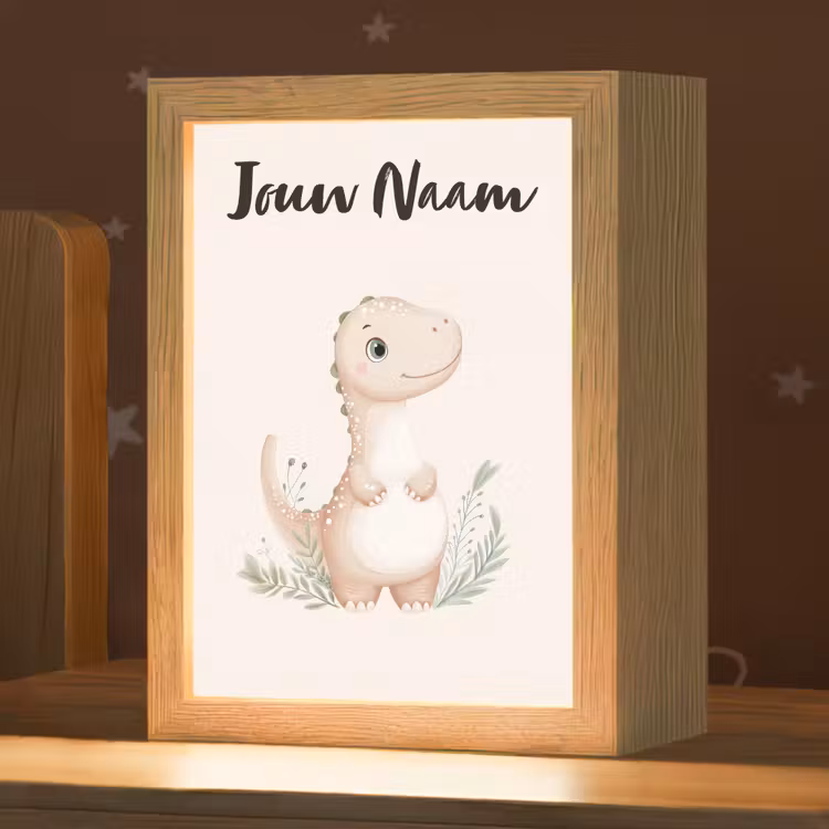 Nachtlampje met naam - Dinosaurus - Pastel - Bladeren — 1