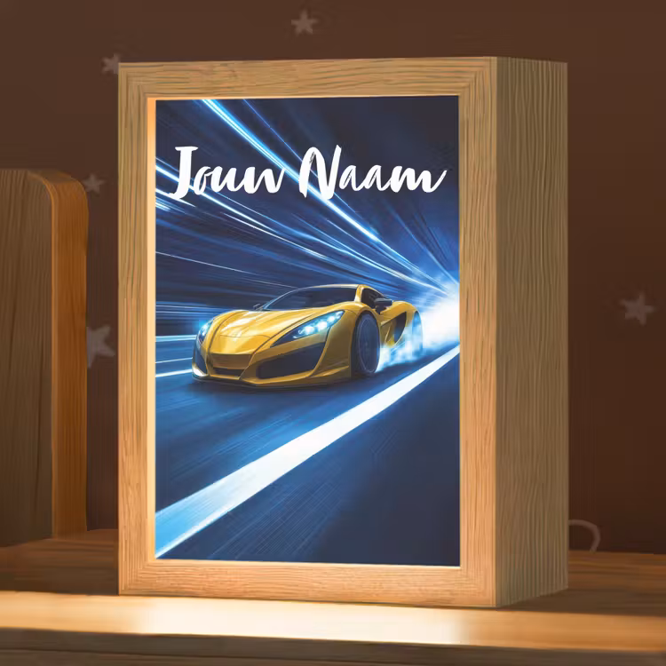 Nachtlampje met naam - Auto - Geel - Race - Blauw — 1