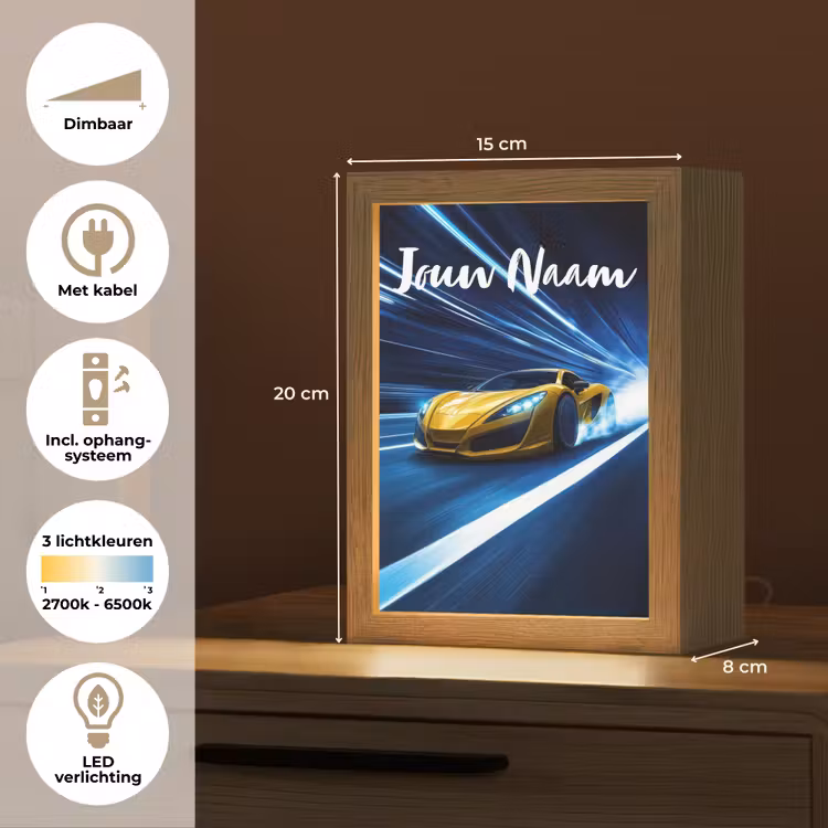 Nachtlampje met naam - Auto - Geel - Race - Blauw — 2