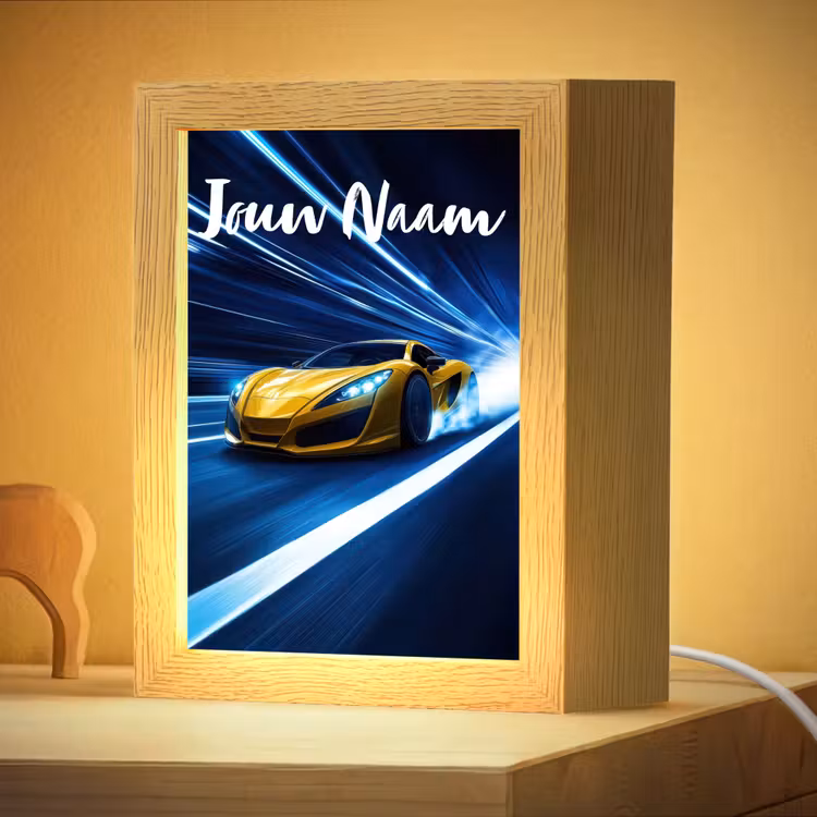 Nachtlampje met naam - Auto - Geel - Race - Blauw — 4