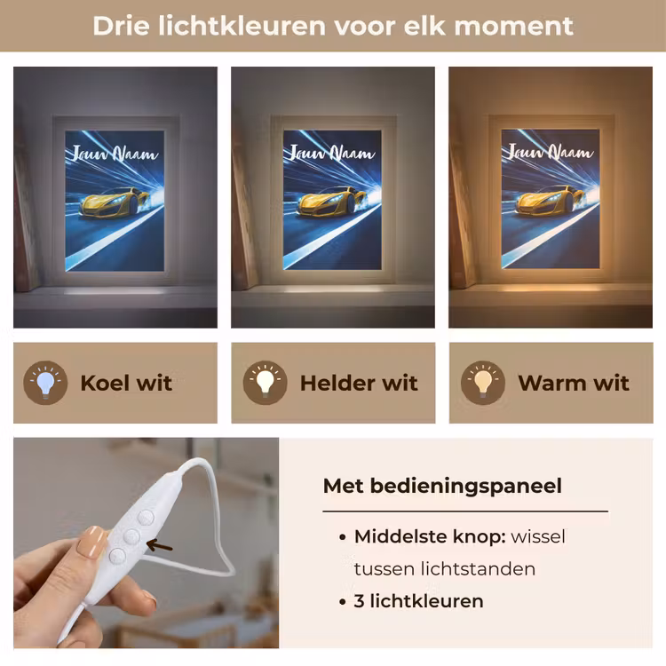 Nachtlampje met naam - Auto - Geel - Race - Blauw — 5