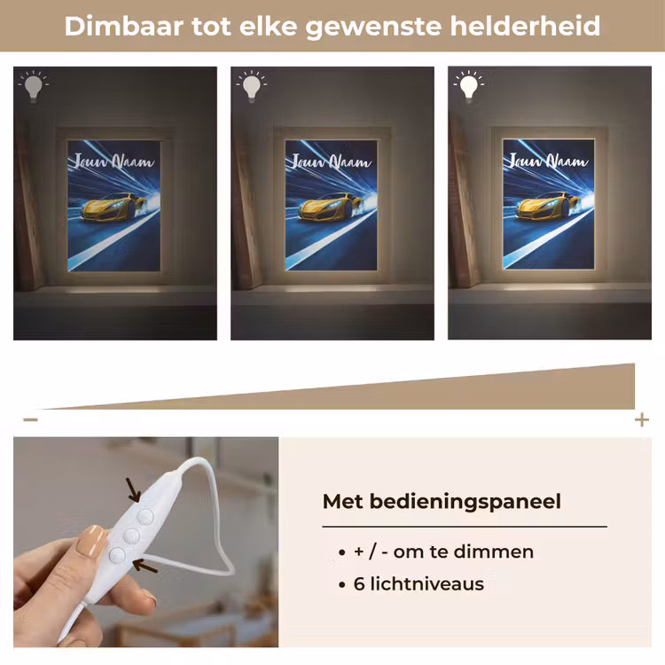 Nachtlampje met naam - Auto - Geel - Race - Blauw — 6