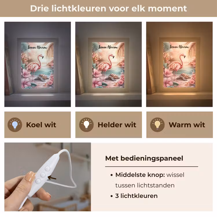 Nachtlampje met naam - Flamingo - Schildpad - Roze — 5
