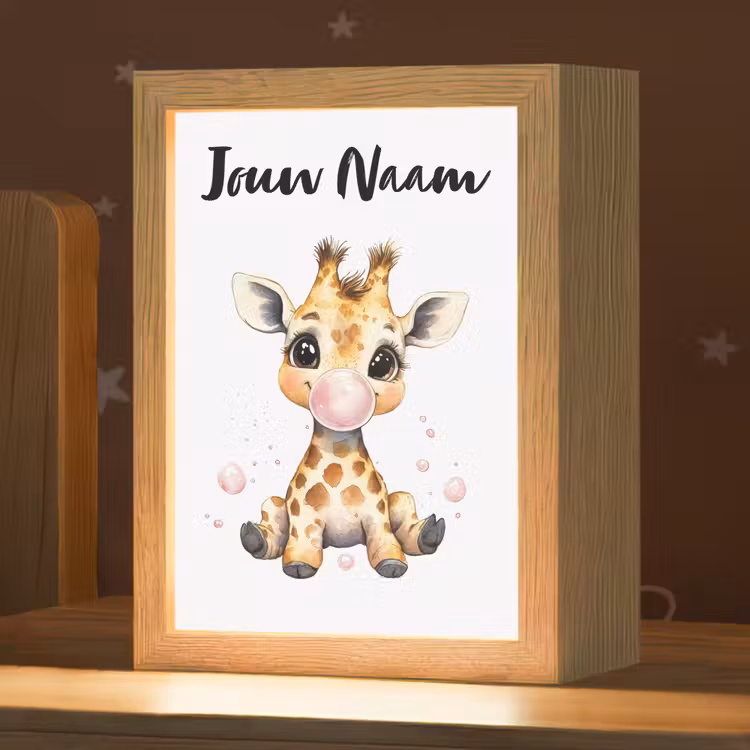 Nachtlampje met naam - Giraffe - Roze - Kauwgom — 1