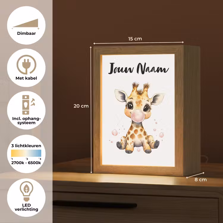 Nachtlampje met naam - Giraffe - Roze - Kauwgom — 2