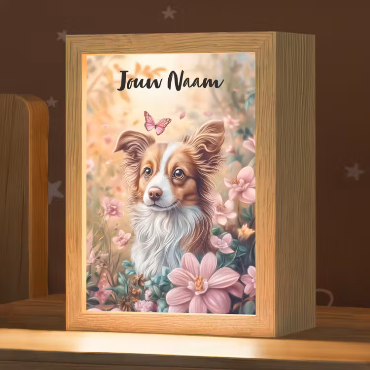 Nachtlampje met naam - Hond - Bloemen - Roze — 1