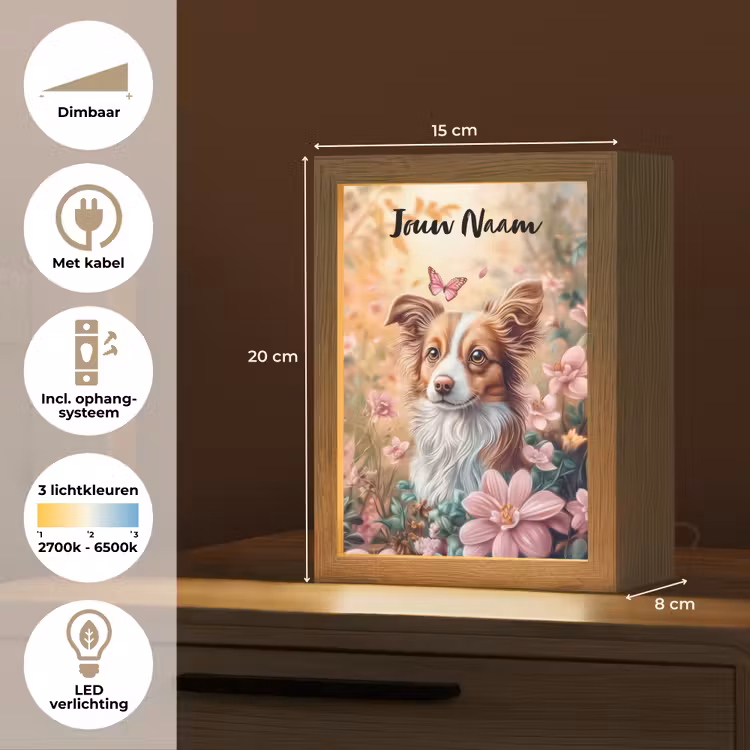 Nachtlampje met naam - Hond - Bloemen - Roze — 2
