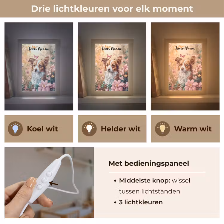 Nachtlampje met naam - Hond - Bloemen - Roze — 5