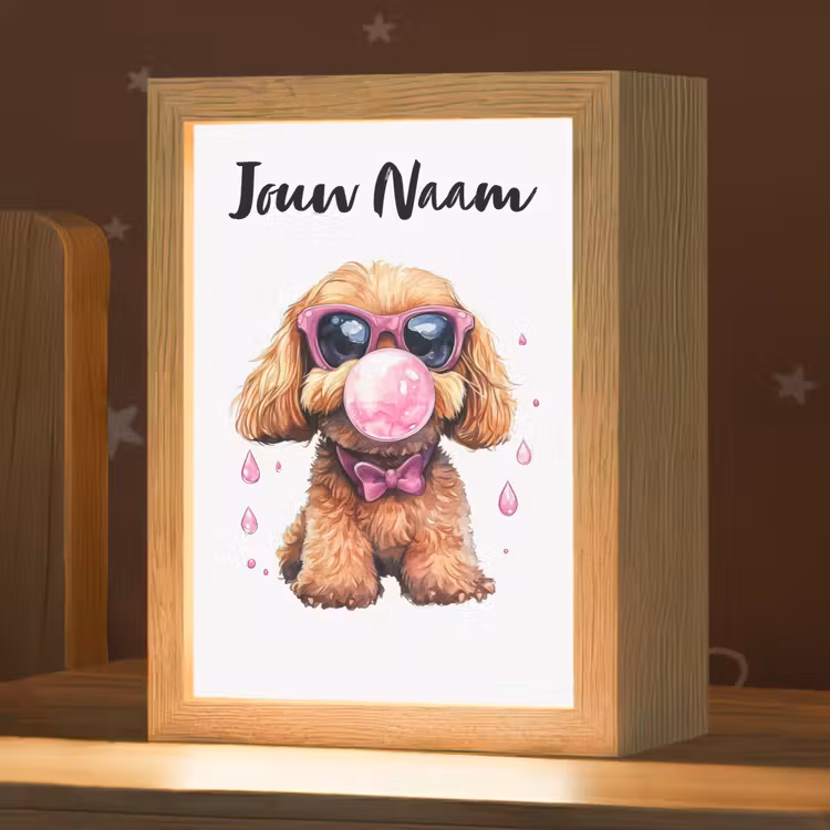 Nachtlampje met naam - Hond - Roze - Kauwgom — 1