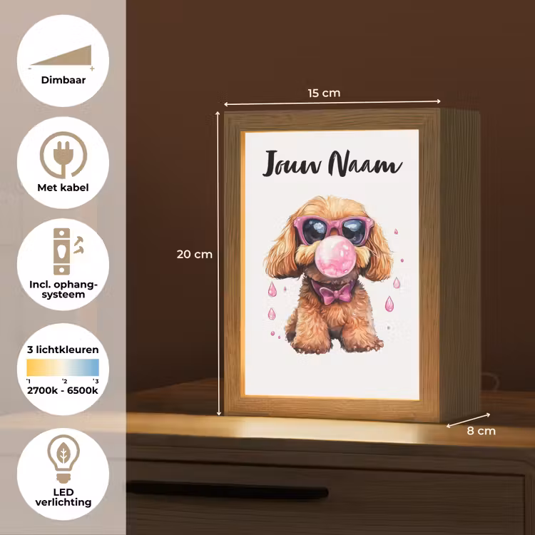 Nachtlampje met naam - Hond - Roze - Kauwgom — 2