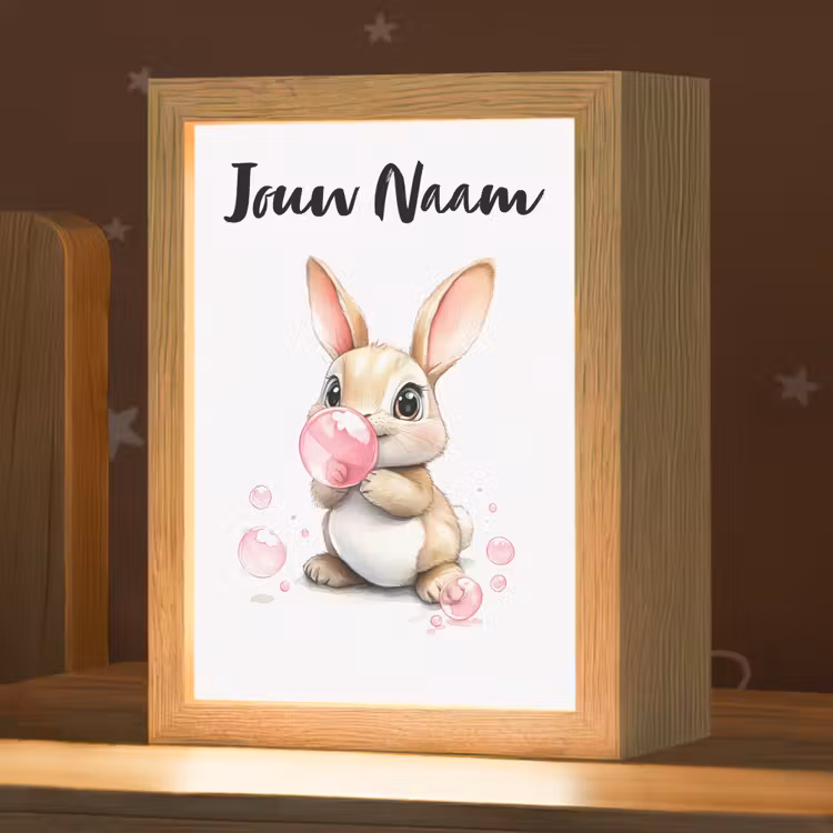 Nachtlampje met naam - Konijn - Roze - Bellen — 1