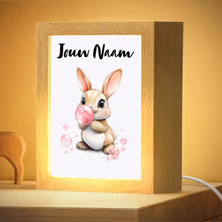 Nachtlampje met naam - Konijn - Roze - Bellen — 4