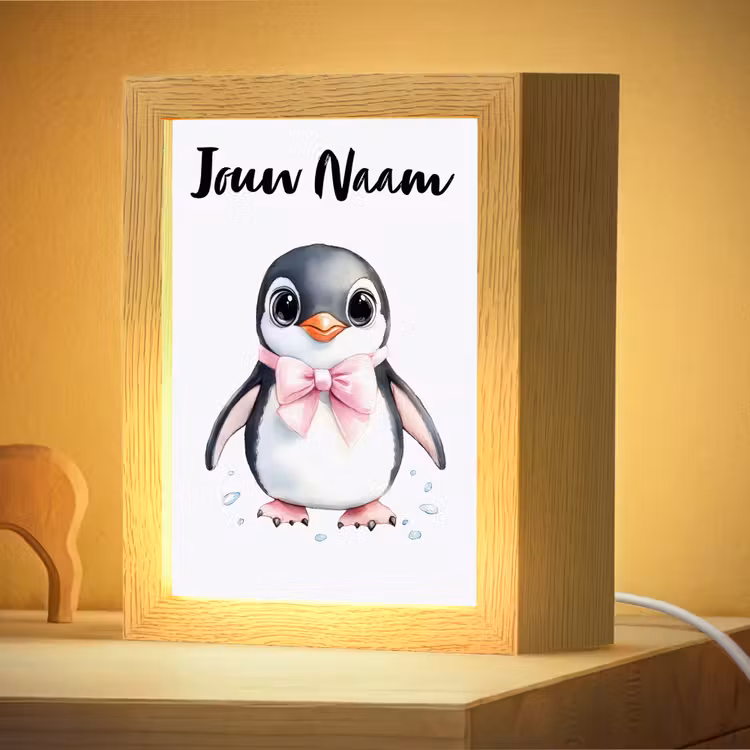 Nachtlampje met naam - Pinguïn - Strikje - Roze - Dier — 4