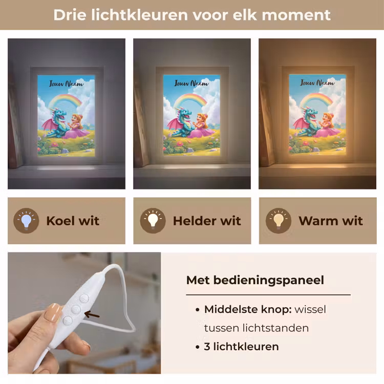Nachtlampje met naam - Prinses - Draak - Regenboog — 5