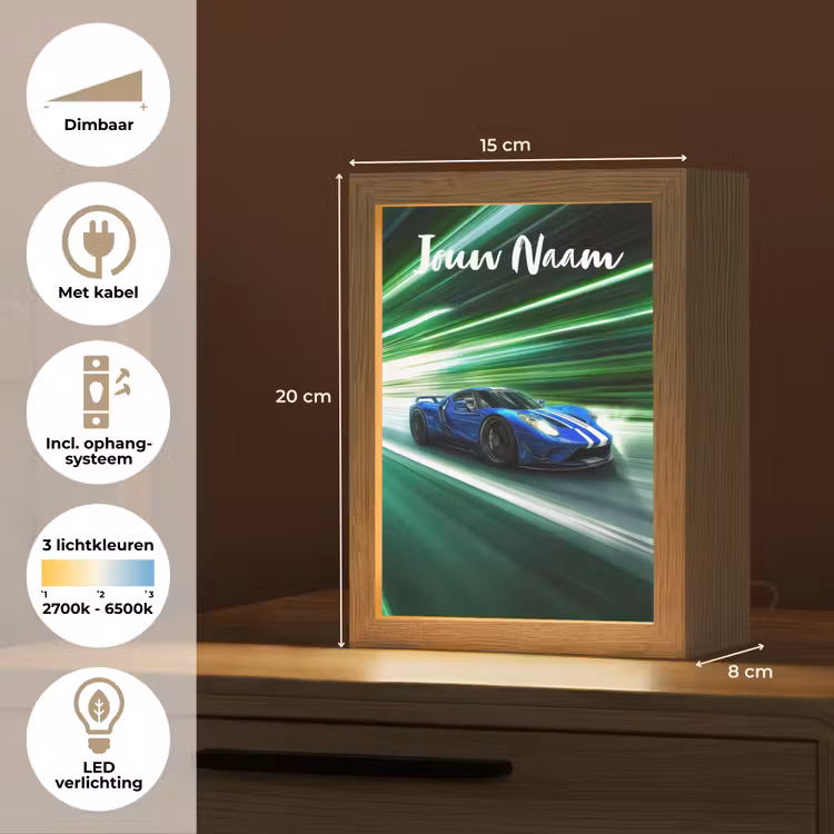 Nachtlampje met naam - Race auto - Blauw - Groen — 2