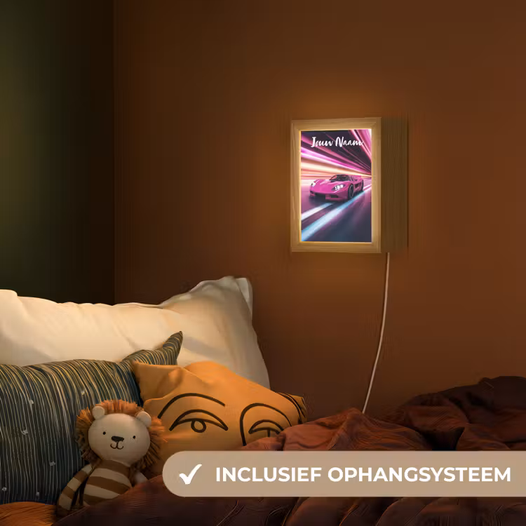 Nachtlampje met naam - Raceauto - Roze - Neon — 3