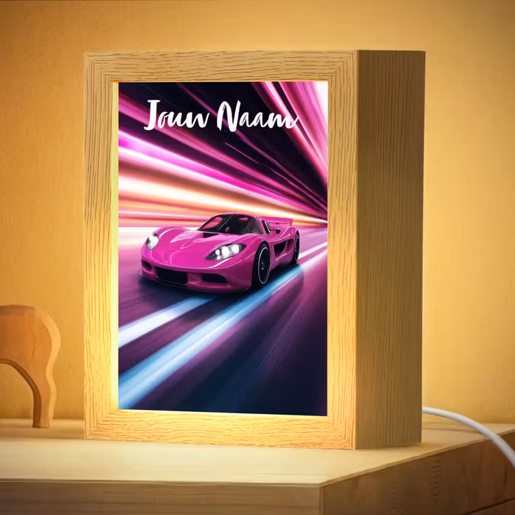 Nachtlampje met naam - Raceauto - Roze - Neon — 4