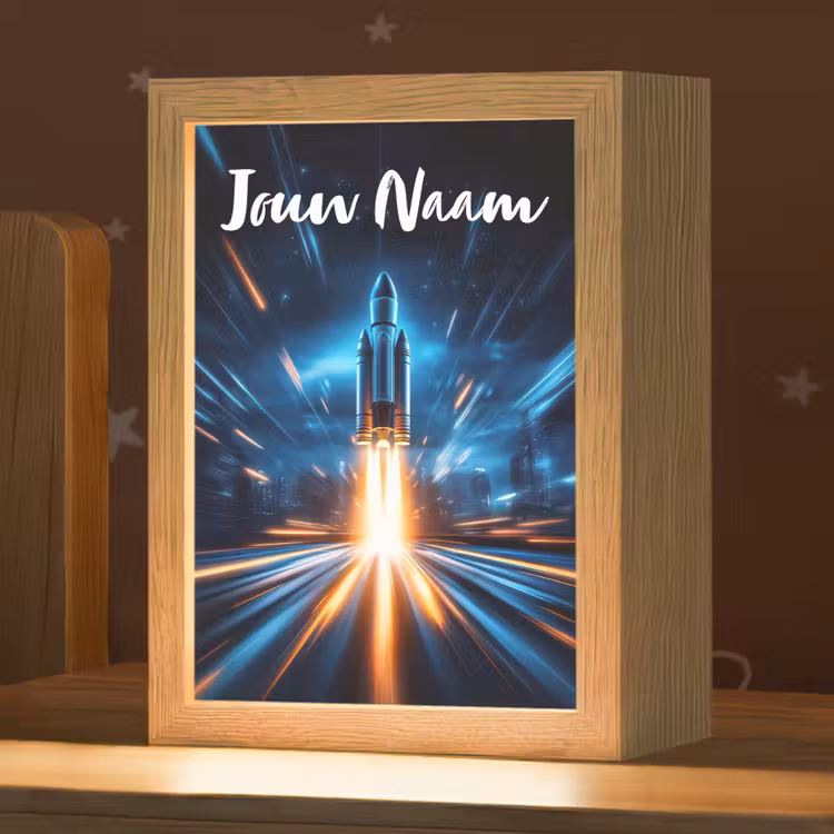 Nachtlampje met naam - Raket - Ruimte - Blauw - Licht — 1