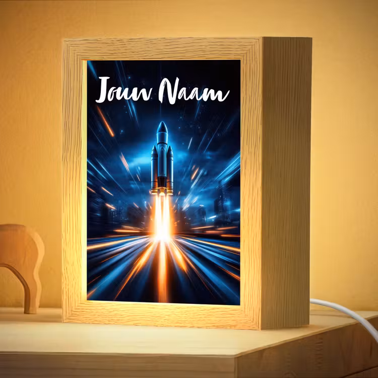Nachtlampje met naam - Raket - Ruimte - Blauw - Licht — 4
