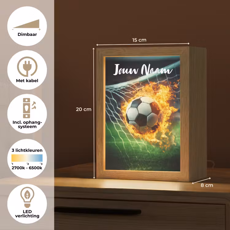 Nachtlampje met naam - Voetbal - Goal - Doelnet - Vuur — 2