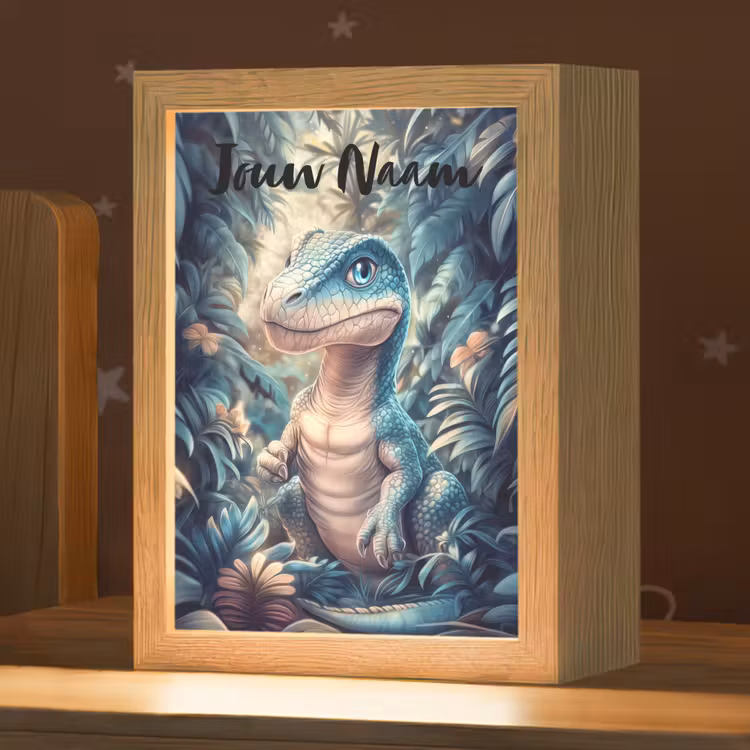 Nachtlampje met naam - Dino - Jungle - Blauw — 1